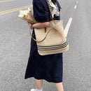 Summer Straw Shoulder Bags Women Striped Woven Beach Shopper Handbag (1)