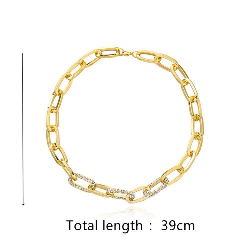 Diamond Fashion Necklace Hip Hop Link Chain Inlaid Rhinestone Cuban Necklace