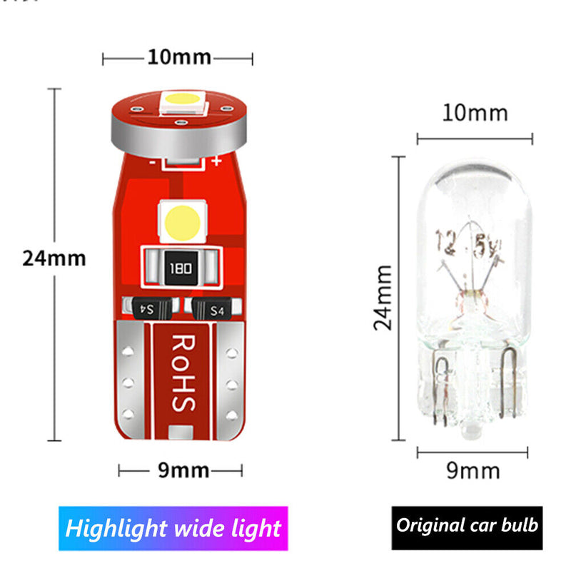 10pcs T10 3030 3SMD LED Wedge Car Clearance Light Bulbs (White LED+Red)