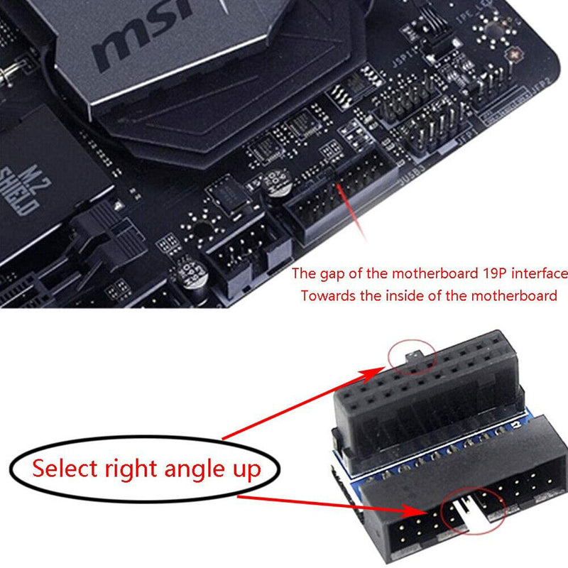 USB 3.0 20 Pin Male to Female Extension Adapter 90 Degree Angled for Motherboard