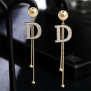 Luxury Statement Dangle Ear Stud Long Tassel Drop Letter D Earrings Crystal