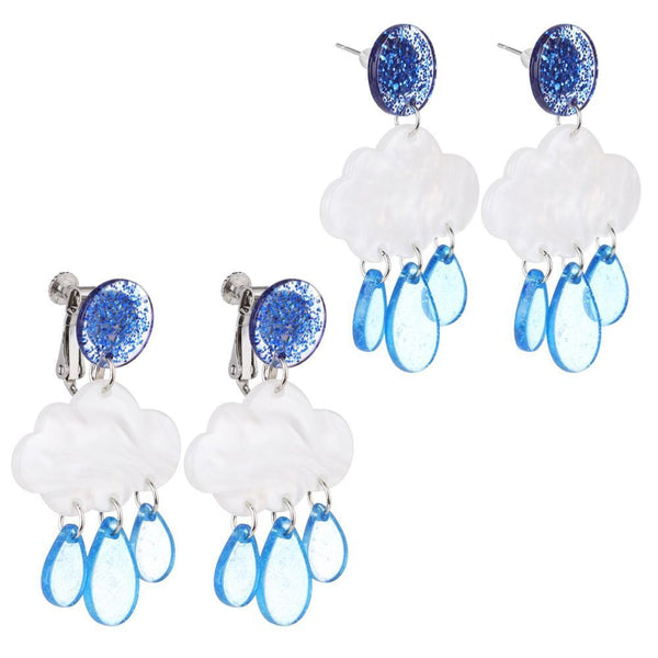 Women Fashion Jewelry Creative Ear Clip Acrylic Short Raindrop Cloud Earrings