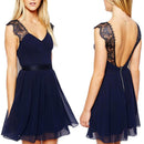 V-neck Sexy Sleeveless Tunic Dresses Women Solid Color Backless Chiffon Dress