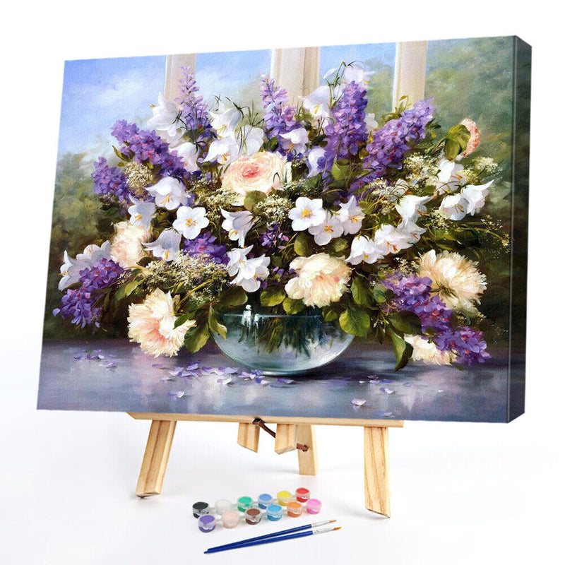 Oil Paint By Numbers Vase Purple Flower Frameless Picture Craft Kit for Home