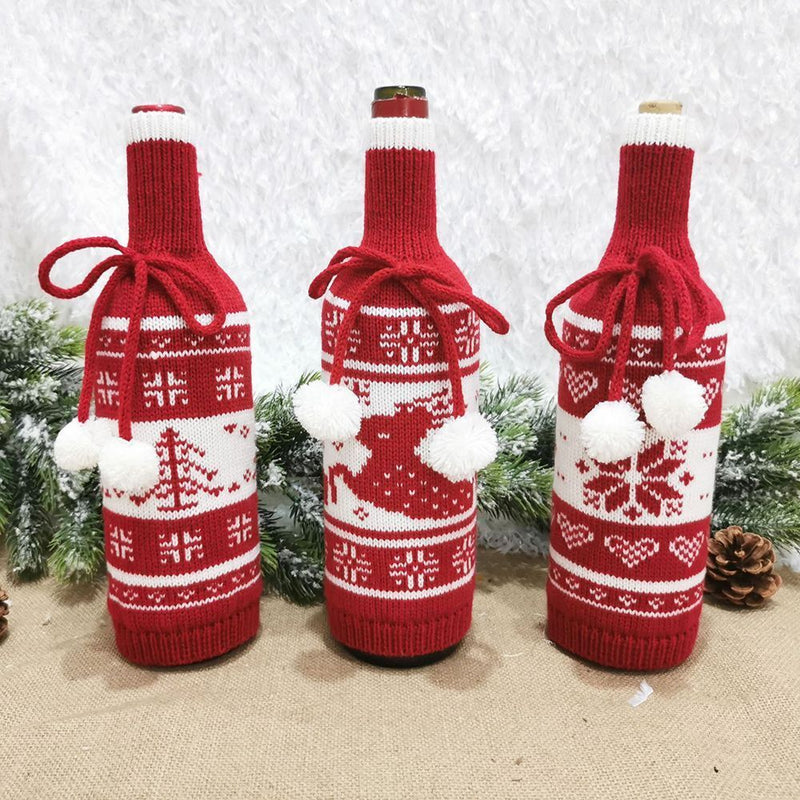 Year Knitting Merry Christmas Wine Bottle Cover Xmas Decorations Stoppers Bag