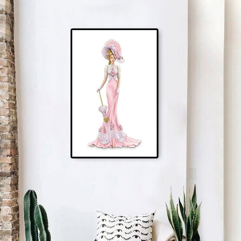 Lady in Pink Dress Oil Paint By Numbers DIY Frameless Drawing Picture Adults Kit