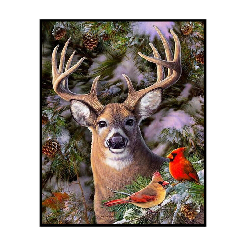 11CT Full Cross Stitch Elk and Cardin DIY Printed Wall Art Craft Home Decor