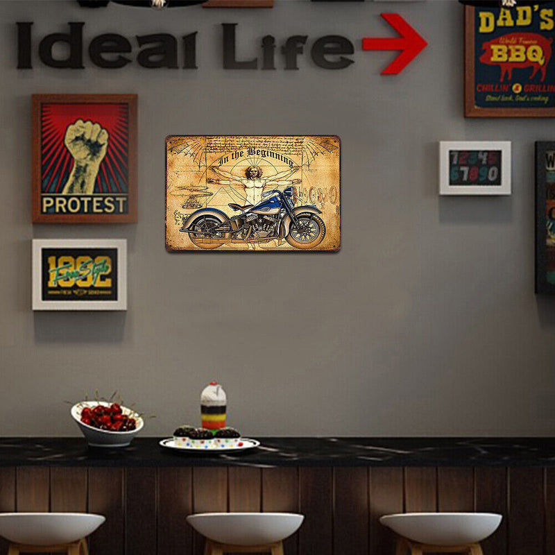Retro Beginning Motorcycle Metal Plate Painting for Bar Pub Tin Wall Sign