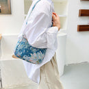 Fashion Women Floral Letters Printed Shoulder Underarm Bag Handbags (Blue)