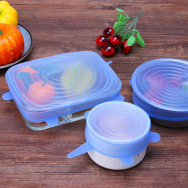 12pcs Heat Resistant Silicone Stretch Lids Food Wrap Bowl Pan Cover?Blue)