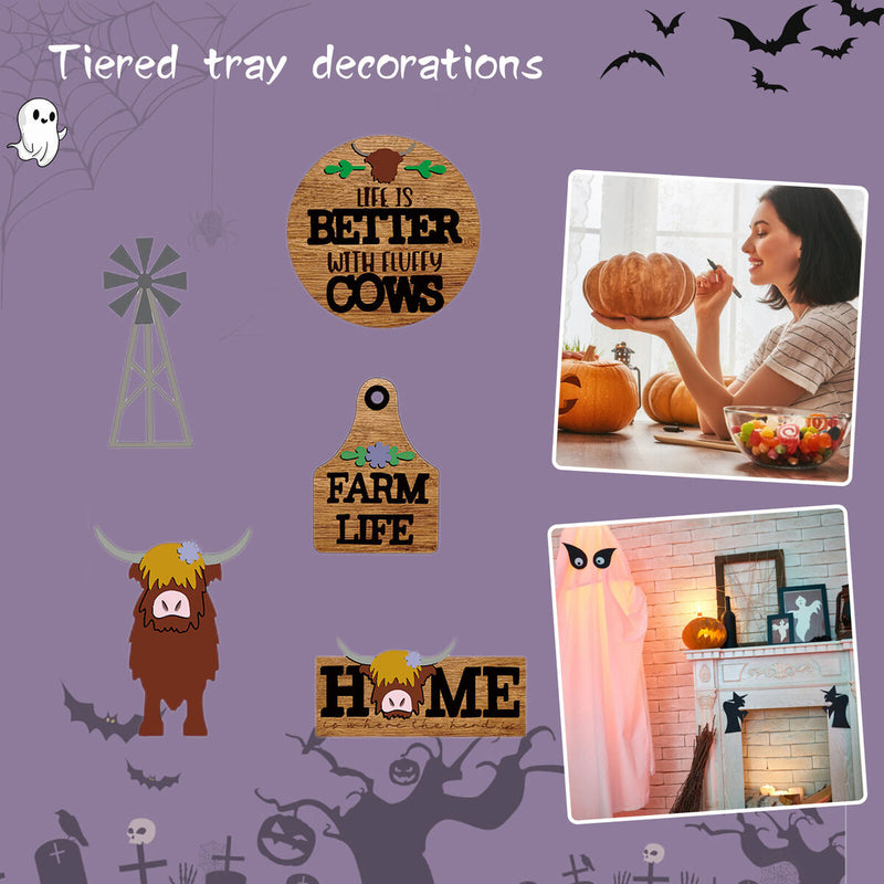 Wooden Farm Style Crafts Durable Tiered Tray Flat Decor Sign Holiday Party Gifts