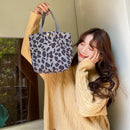 Daily Corduroy Bento Handbag Women Animal Lunch Storage Bag (Grey Leopard)