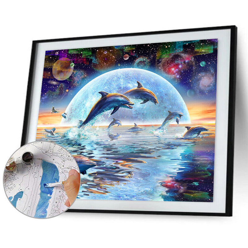 Dolphin Canvas Painted Oil Paint By Numbers DIY Wall Art Modern Bedroom Decor