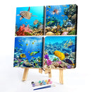 4 Panels Sea Life Oil Paint By Numbers Canvas DIY Picture Hand Painted Wall Art