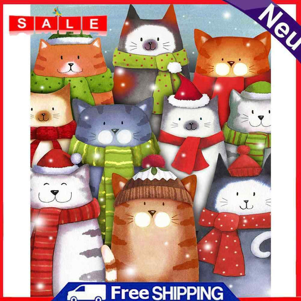 5D DIY Full Round Drill Diamond Painting Cat Scarf Animal for Decor Art Handmade