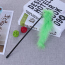 Pet Teaser Feathers Bell Stick Cats Catcher Interactive Wand Toys (Green)