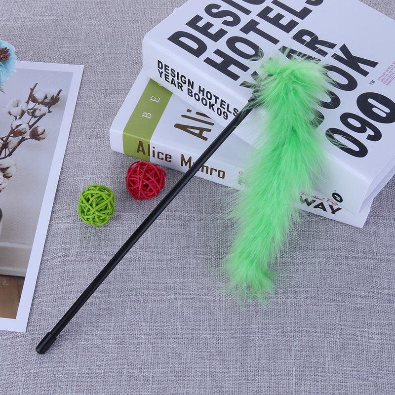Pet Teaser Feathers Bell Stick Cats Catcher Interactive Wand Toys (Green)