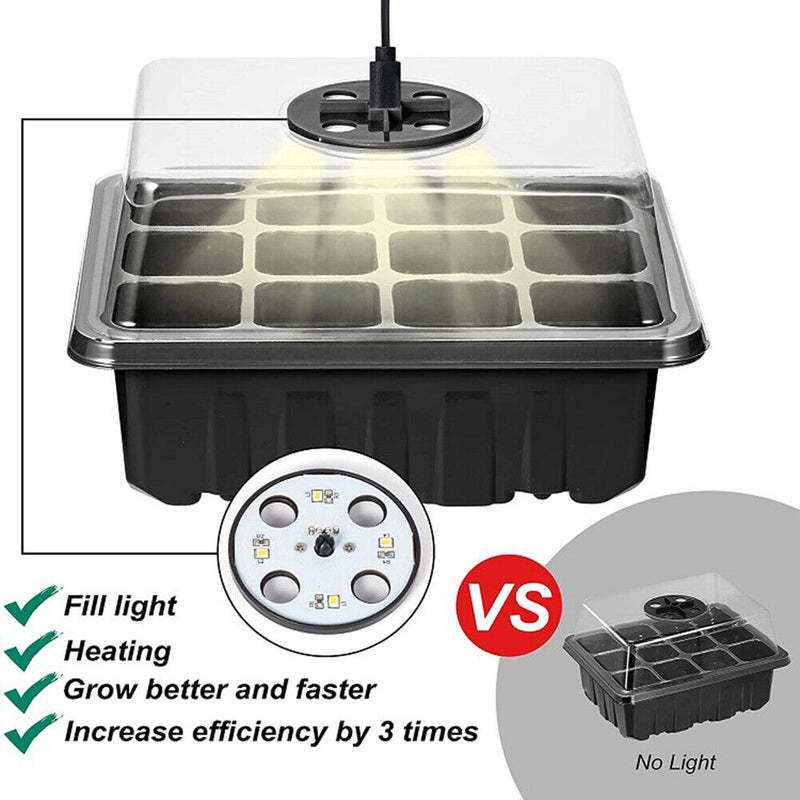 5pcs Seed Starter Trays with Grow Light Garden Plant Seedling Box (Black) Newly