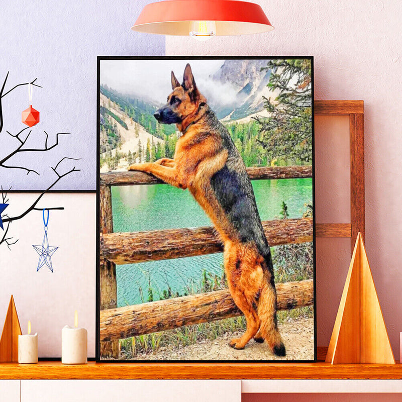 Coloring DIY Digital Oil Painting Dog See the Scenery No Frame Picture By N