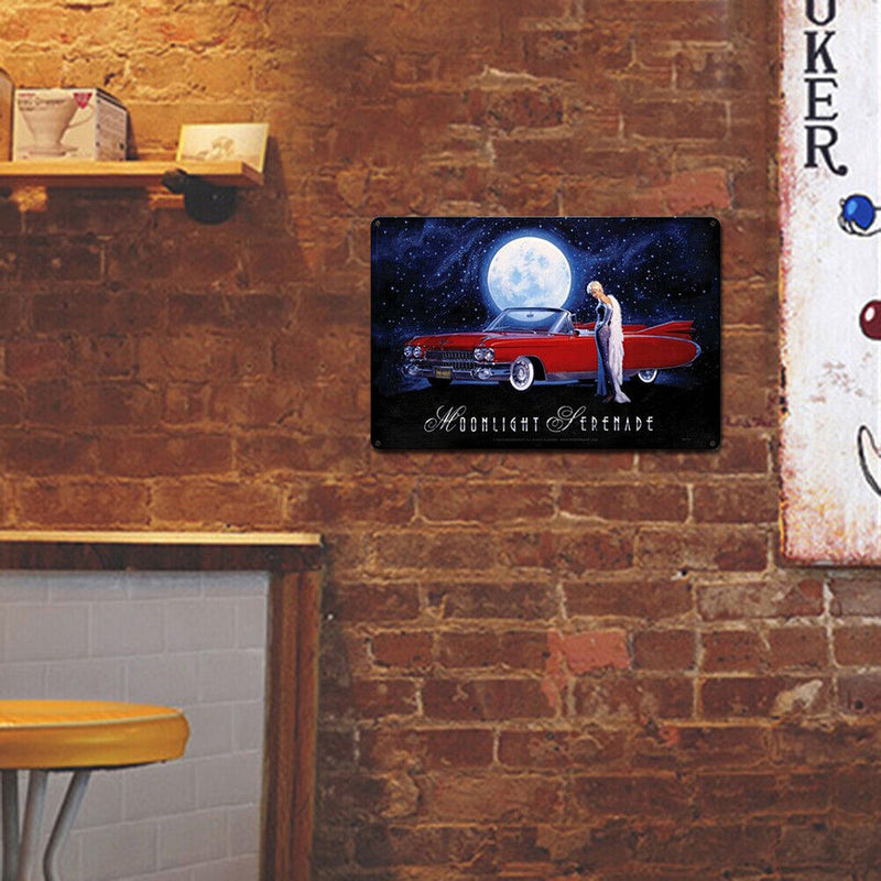 Moon Car Lady Retro Metal Plate Tin Sign Plate for Bar Pub Club Cafe Iron Paint