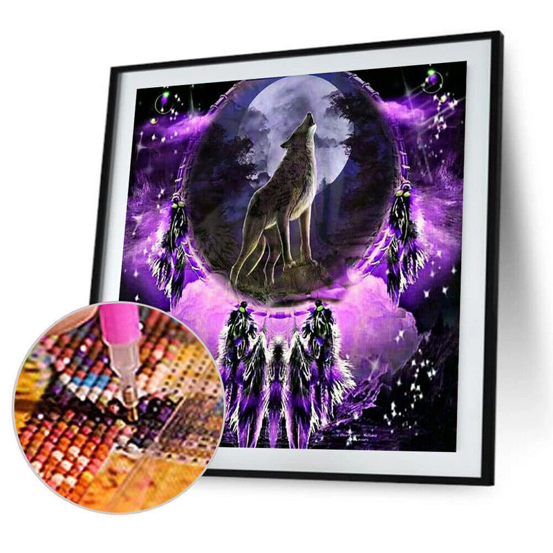 5D Rhinestone DIY Purple Wolf Dreamcatcher Full Round Drill Diamond Painting Kit