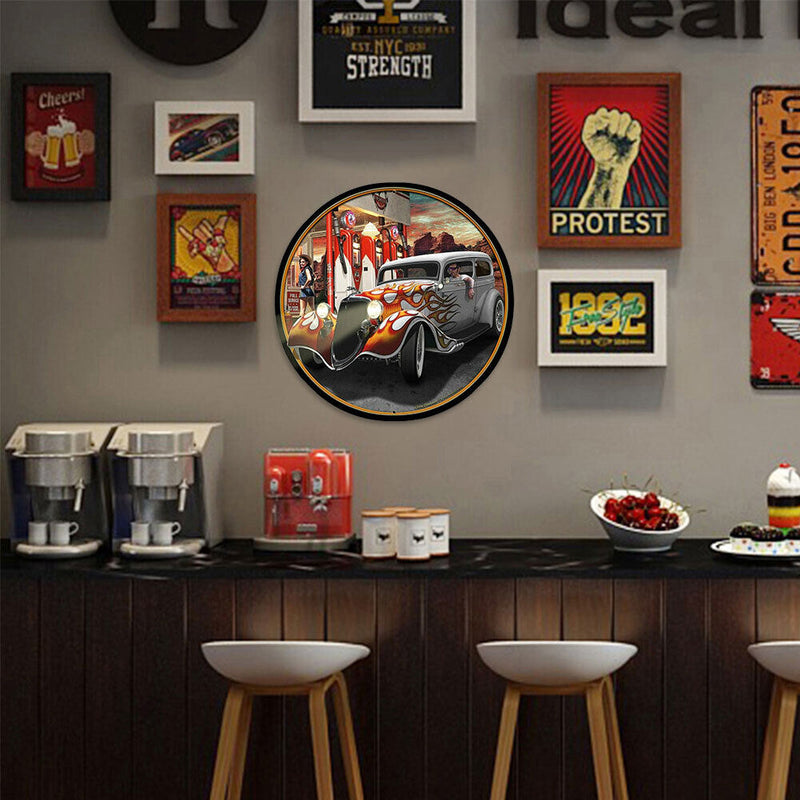 Round Car Retro Metal Plate Tin Sign Plaque Poster for Club Cafe Home (1)