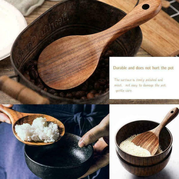 Teak Wood Round Soup Spoon Serving Dessert Cereal Rice hot Handmade U7Z8