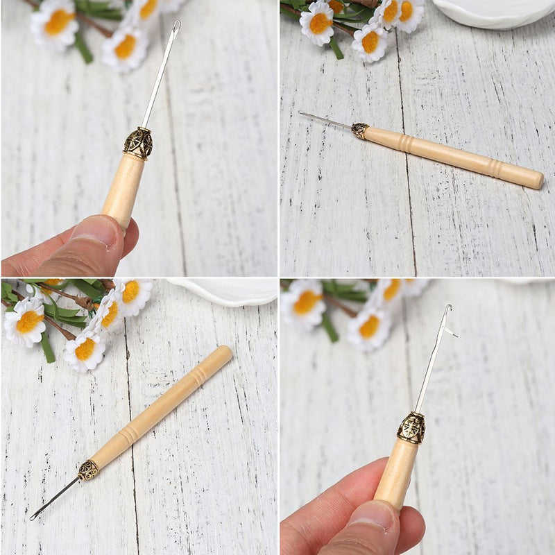 DIY Kit Crafts Wooden Handle Weaving Braids Tools Crochet Hook Knitting Needle