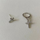 Shinning Sparkle Earrings Cross Earrings Asymmetry Stud Zircon Crystal Earrings