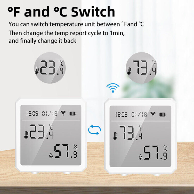 WIFI Temperature Sensor Humidity Meter Digital LCD Screen Gauge (White)