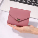 Women Retro Trifold PU Leather Card Case Pure Color Business Holder Short Wallet