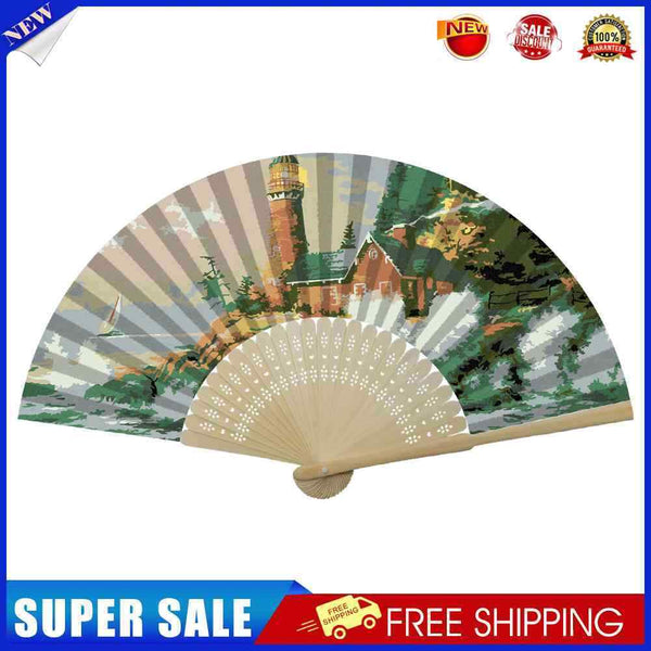 Seaside Lighthouse Oil Paint Folding Fan By Numbers DIY Painted Art Craft
