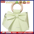 Sweet Bow Tie Mini Leather Bucket Crossbody Bag Women Round Wooden Handle Purse