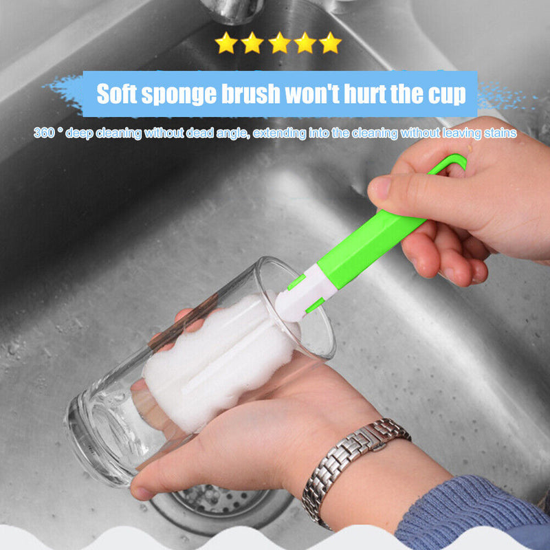 Sponge Long Handle Cup Brush Baby Glass Bottle Kitchen Cleaner Tool (Green)
