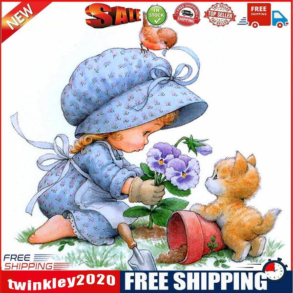 Wall Paste Full Round DIY 5D Girl Flower Cat Drill Diamond Painting Kit