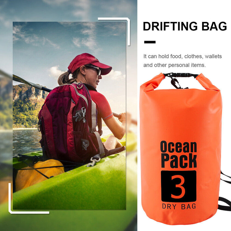 Waterproof Dry Bag Pack Sack Swimming Kayaking River Trekking (3L Orange) Newly