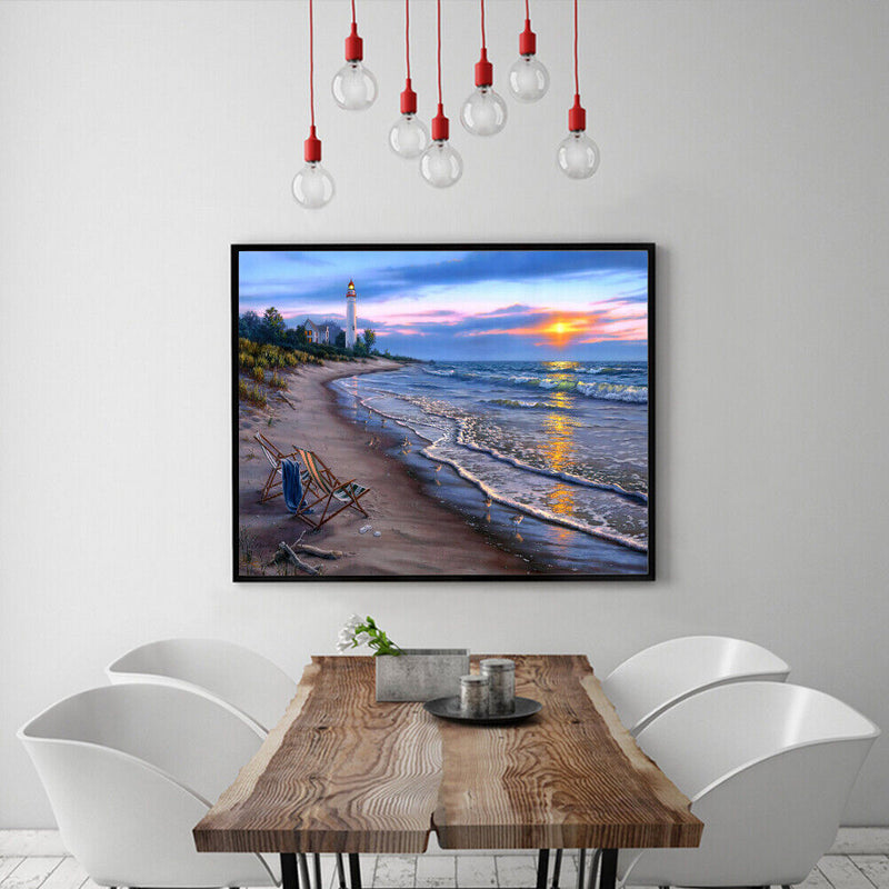 Beach Sunset Oil Paint By Numbers DIY Drawing Picture Kit for Adults Home Decor