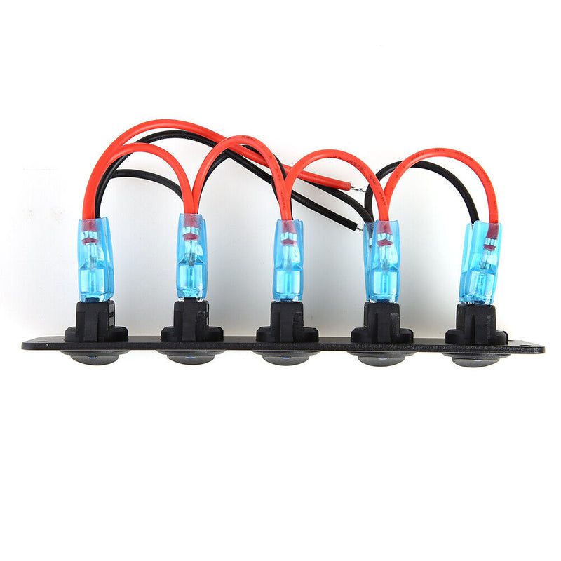 Waterproof 5 Gang Blue LED Rocker Switch Panel 12V 20A 24V 10A for Car Boat
