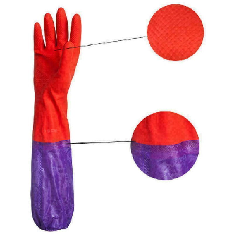 1 Pair Rubber Gloves Waterproof Dishwashing Cleaning Cuff E8N4 Gloves L6X2 P7I3