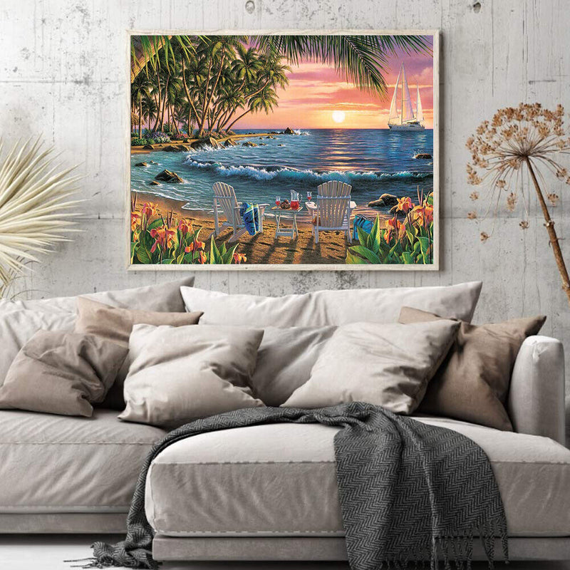DIY Seaside Beach Oil Paint by Numbers Drawing on Canvas Pictures Home Decor