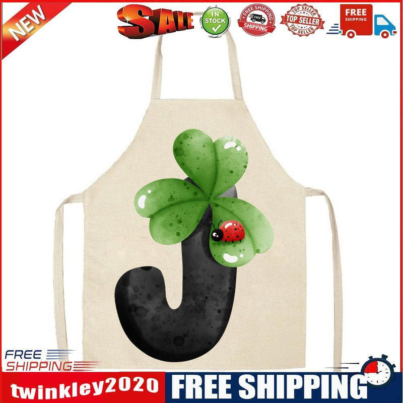 Cartoon J Print Apron Linen Waterproof Cooking Bibs Chef Pinafore (68X55CM)