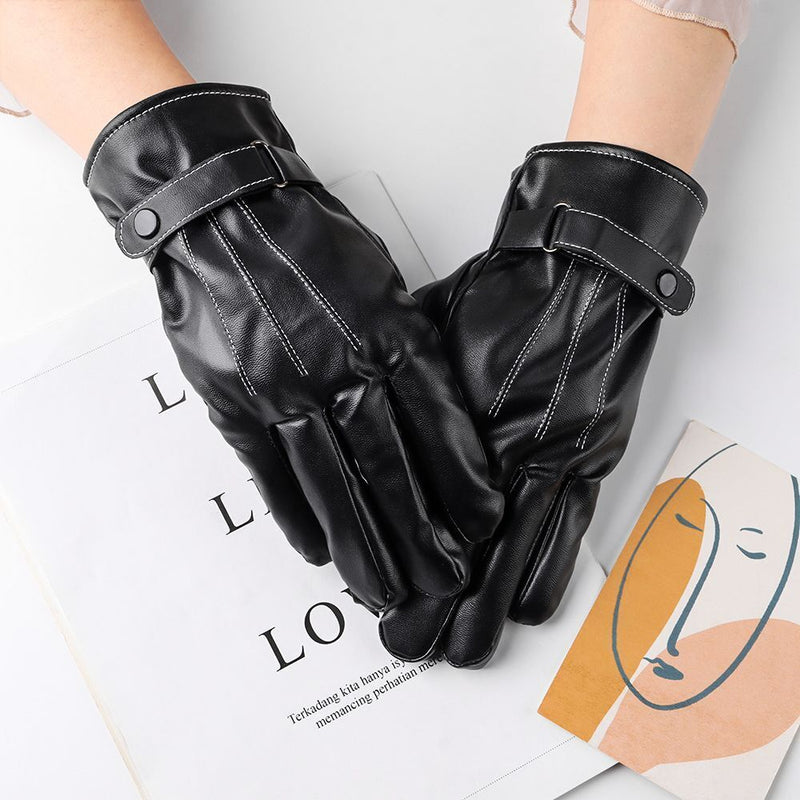 Waterproof Warm PU Leather Gloves Touch Screen Gloves Thicken Full Finger