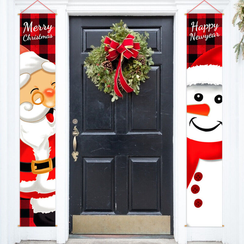 Christmas Snowman Banner Flag Door Hanging Sign Banner Outdoor Xmas Decoration