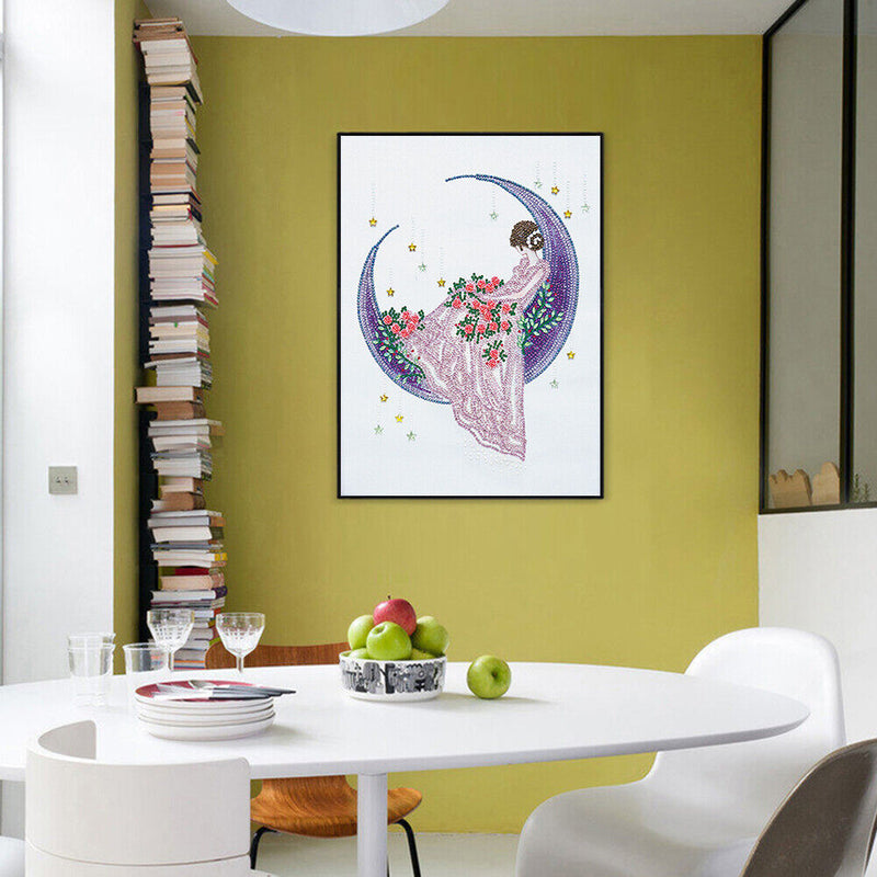 Girl Moon 5D DIY Home Wall Decor Art Diamond Embroidery Special Shaped Painting