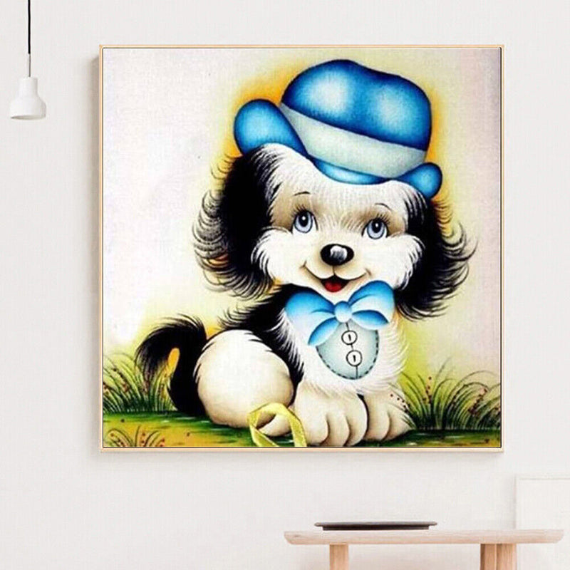 Diamond Painting Kits Full Round Blue Hat Dog DIY Handmade Art Home Decor