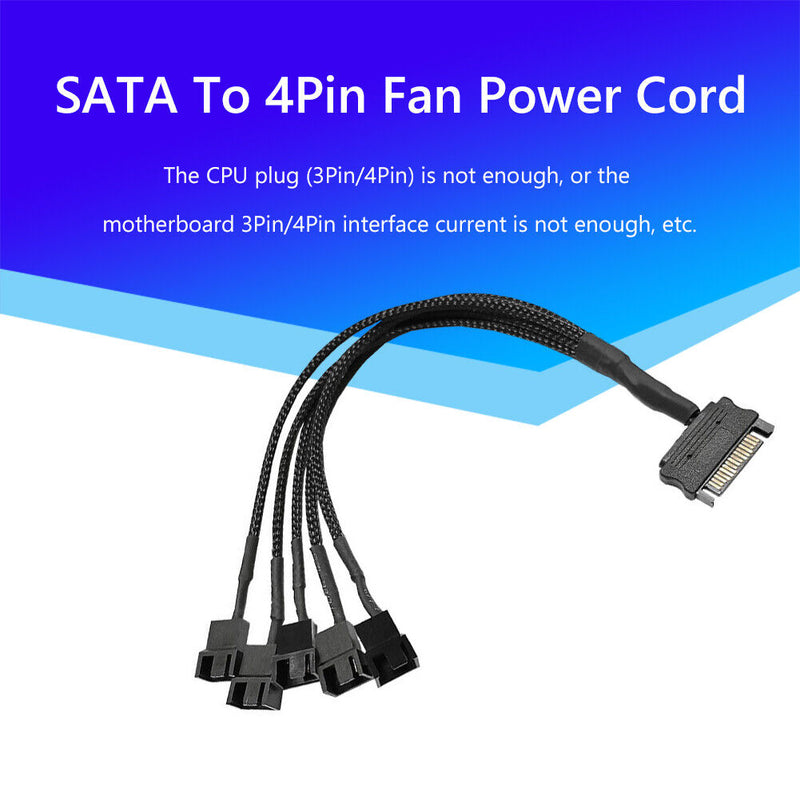 SATA Power Cable PC Cooling Fan Splitter Hub Converter (SATA to 5x4Pin)