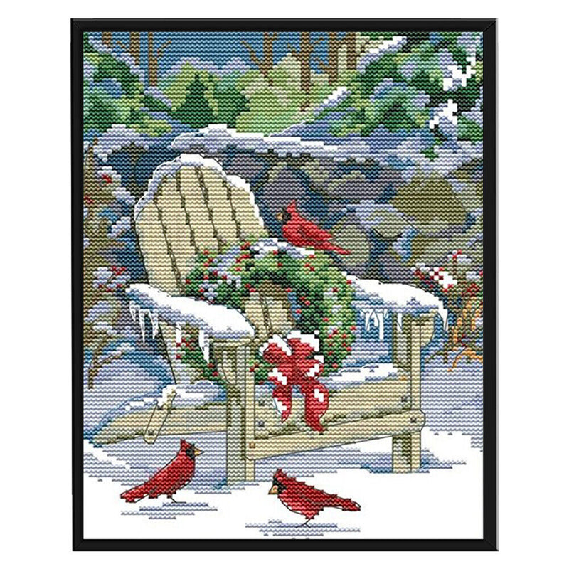Partial Embroidery 11CT Xmas Snow Scene DIY Stamped Kit Cross Stitch Craft