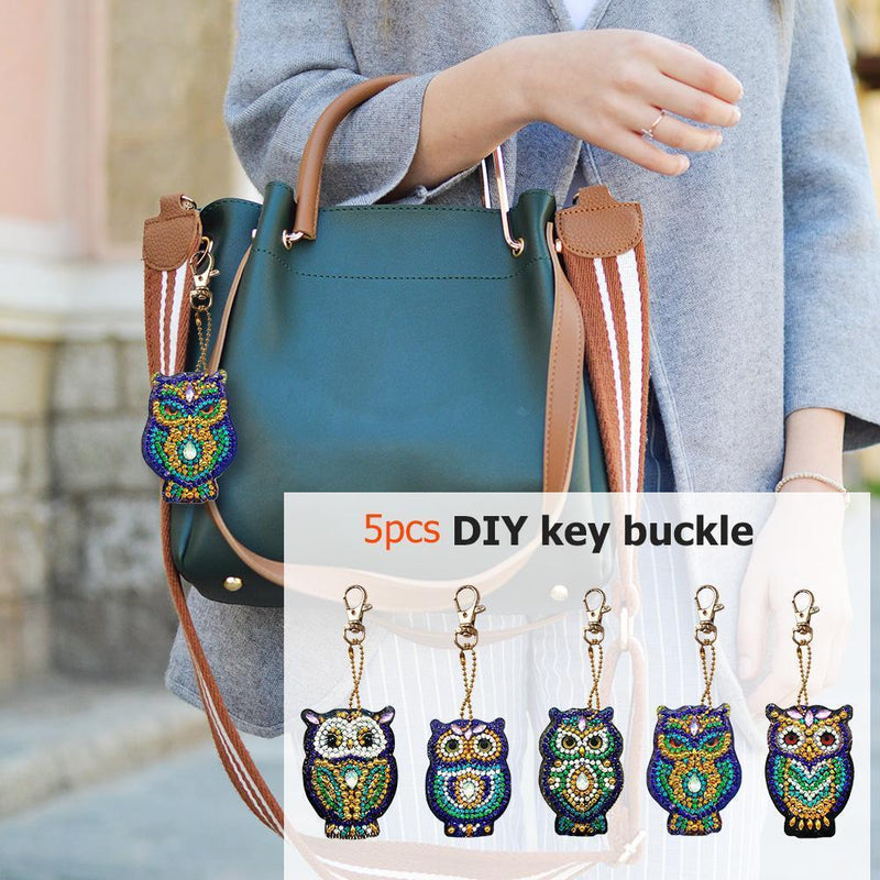 5pcs/Set DIY Diamond Painting Keychain Full Drill Rhinestone Bird Shape Pendant