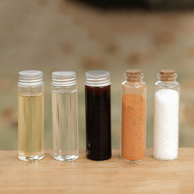 9pcs Camping Small Spice Bottles Set with Storage Bag Glass Jars (Khaki) Newly