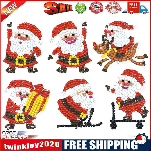 6pcs Adhesive Stickers DIY Round Christmas Santa Claus Diamond Painting Kit